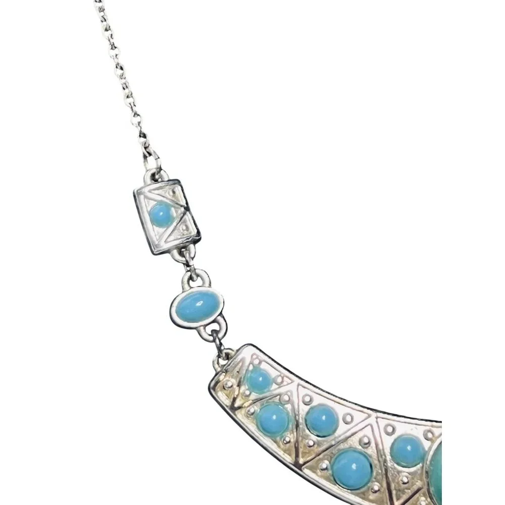 Avon Silver Tone And Blue Bib Necklace Signed NRT (6163) - Picture 3 of 6